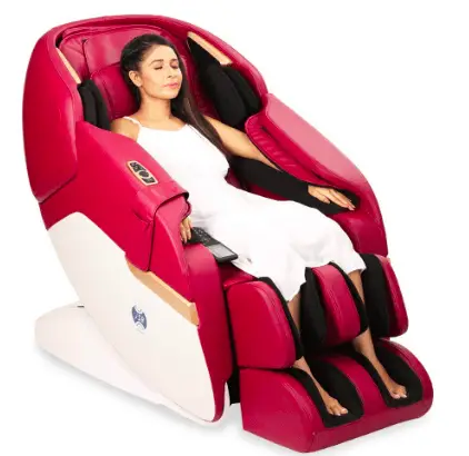 JSB MZ08 Full Body Massage Chair for Home and Office (Luxury 3D Space Saving Design) (Red-White)